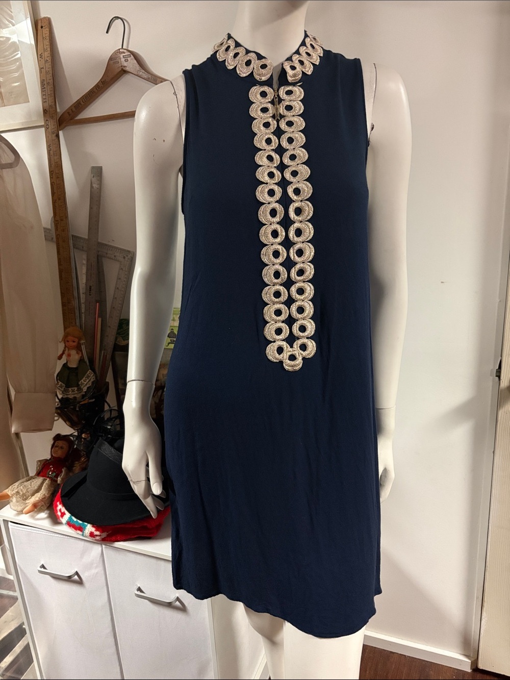 Lilly Pulitzer Navy Sleeveless Dress with Ivory Gold Trim